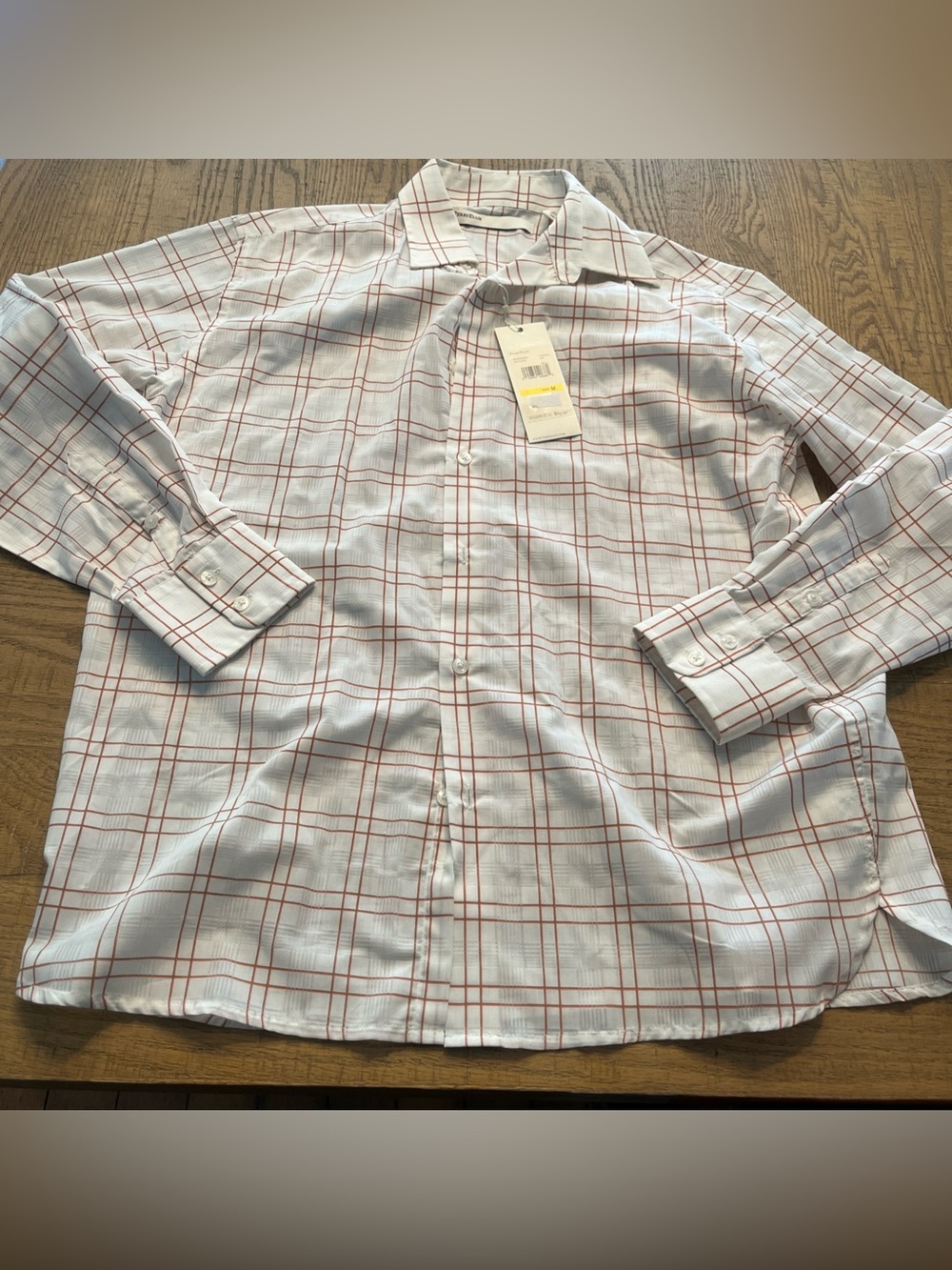 Perry Ellis Men’s Shirt Large White Red Plaid Long Sleeve Button Down Medium M